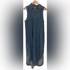 Free People Dress Denim Size Medium Midi Maxi Boho Button Front 90s Cotton